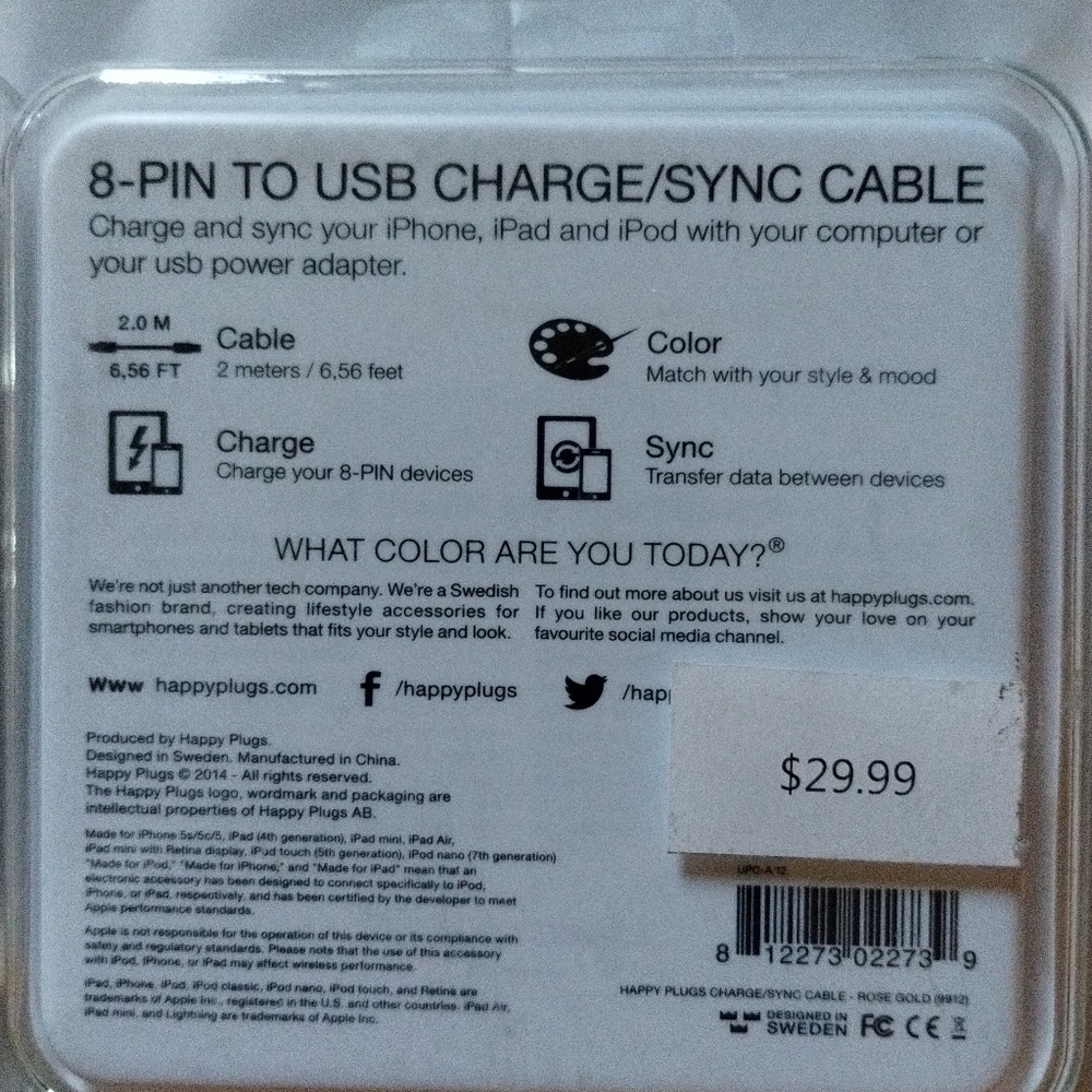 Happy Plugs Deluxe Lightning Charge and Sync Cable for Apple iPhone and ipad - Picture 5 of 5